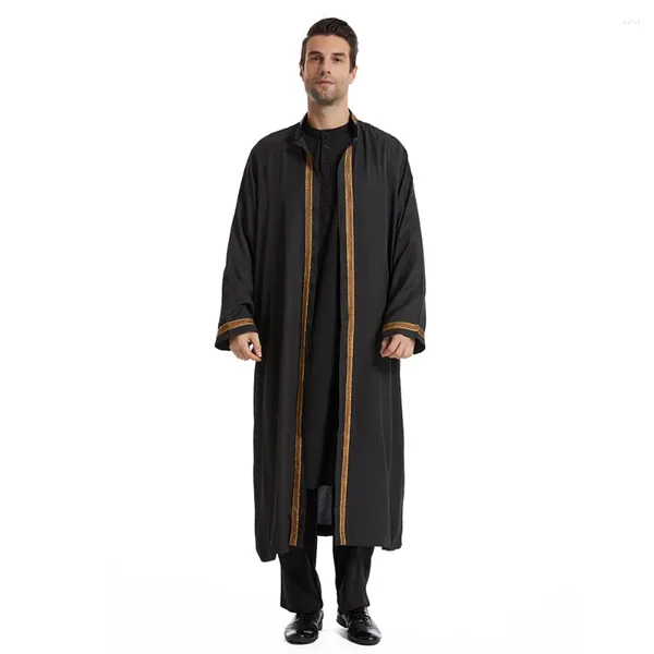 Ethnische Kleidung schwarzer Kimono Jubba Thobe für Männer muslimische islamische saudi -arabische Robe Nahen Osten Dubai Türkei Abayas Abaya Kleid theub Eid