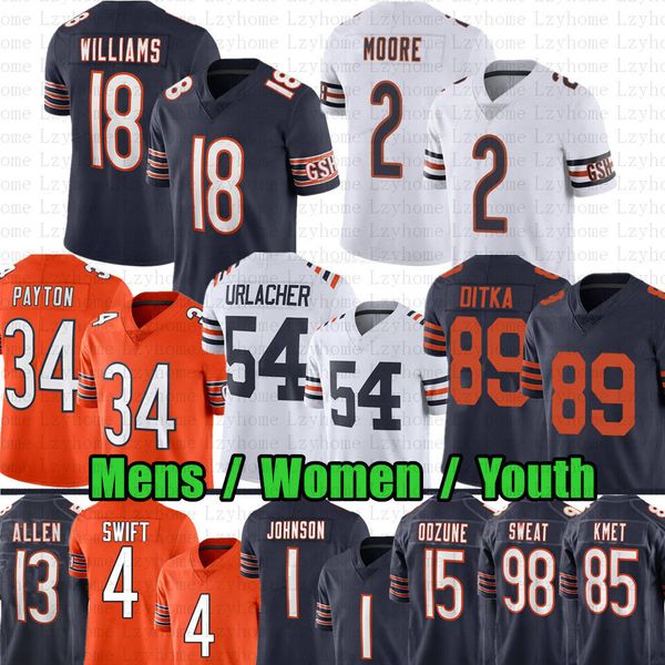 18 Caleb Williams Rom Odunze DJ Moore Football Trikot Jaquan Brisker Darnell Wright Cole Kmet Devin Hester Walter Payton Montez Sweat Keenan Allen D'Andre Swift