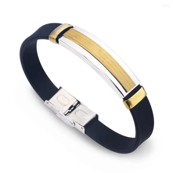 Bracelets de charme 2024 Jóias de jóias de moda Aço inoxidável dourado Salonagem Bracelete de silicone brilhante Pulseira masculino de titânio Retro Pulseira