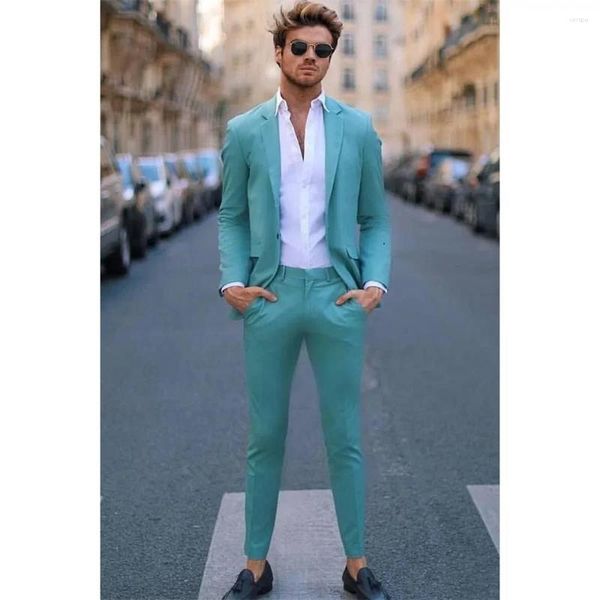 Ternos masculinos Men magros Mint Green formal regular Conjunto completo Full Faded 2 Jaqueta de peças de peças de casamento noivo Slim Fit 2024 Terno