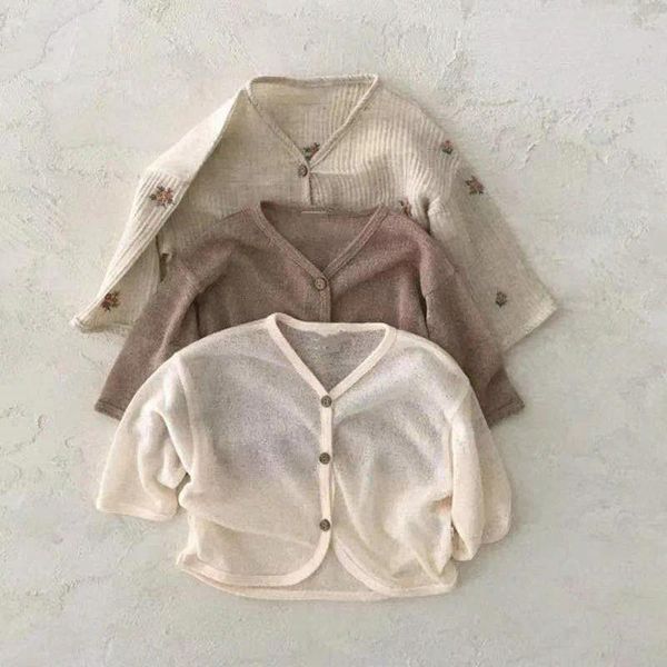 Jacken 2024 Sommer-Babymantel dünne Kleinkind Langschläfe Strickjacke Massive Säuglings-Außenbekleidung Sonnenschutzjacke 0-2y Junge Mädchen Kleidung