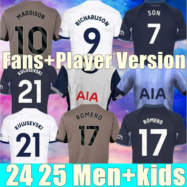 23 24 filho Maddison Soccer Jerseys Richarlison Romero Kulusevski Kulusevski 2023 2024 Van de Ven Bissouma Johnson Solomon Futebol Kit Spurs Top Men Kids Conjunto Conjunto de crianças