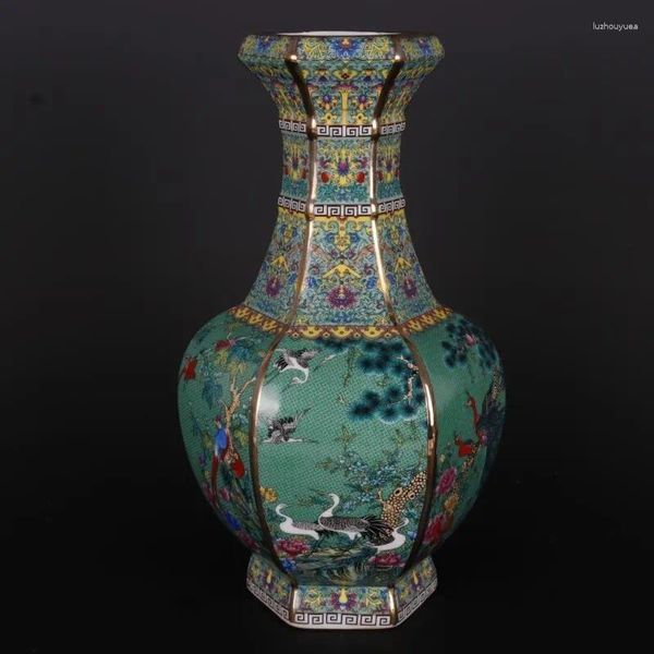 Vasen 2024 kreative Blumen- und Vogelmuster hexagonaler Vase Antique Craft Ceramic Haushalt Chinesische glasierte Dekoration LF558