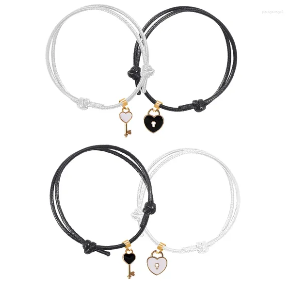 Charme Armbänder gute Freunde 2-teiliges Armband Herzförmige Hollow Key Lock Anhänger Mode Männer und Frauen Valentinstag Schmuckgeschenk