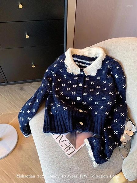 Women's Micts Autumn Inverno Office inverno Lady Navy Cardigans Collar a pezzi Cozy Mviter Elaboratura a maglia Stimponi di abbigliamento da esterno in stile preppy Gothic Y2K