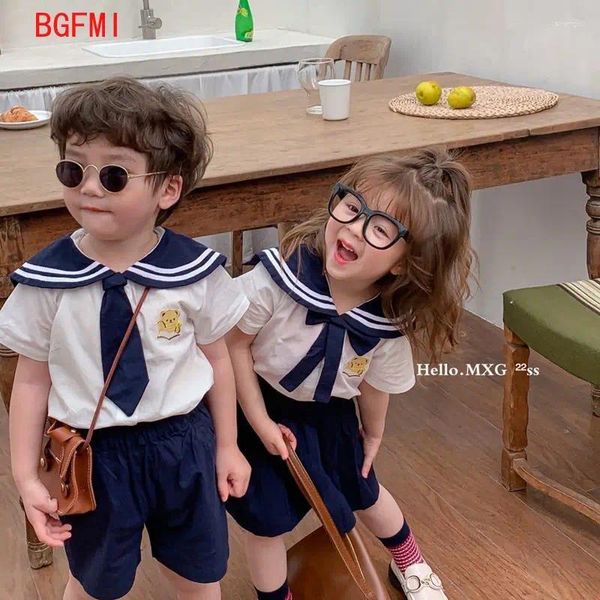 Set di abbigliamento 2-7 anni abiti per bambini estivi boy ragazze cotone cortometrali a maniche corte navali o gonna 2 pezzi set da ragazzi costumi per bambini