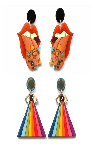 Übertriebene Farben Augen großer Mund Ohrringe für Frauen Vintage Druck Acrylschmuck trendy Accessoires1410815