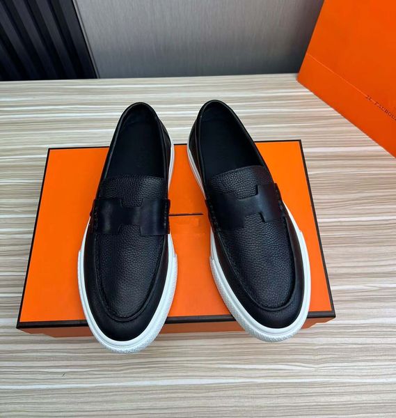 Men de super qualidade Business Loafer Leather Dress Flats Ike Slip-On Sneaker Grain Slip Genuine Slip On Platform Casual Sports Sports Sneaker Top Presente Com caixa