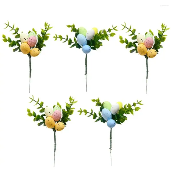 Dekorative Blumen Frühling Ostern künstlicher Blumenstrauß mit Eiernamenten 5pcs Blumenstamm Pick -Arrangement Dekor für Tisch Herzstück