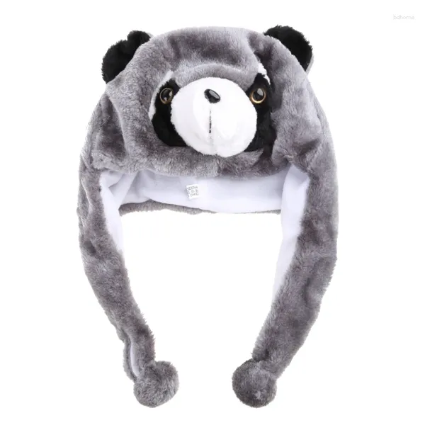 Partyzubehör 652f Waschbär Warm Hut mit Ohrklappen Lustige Stofftiere Halloween Kostümspielzeug Fleece Winter für Kinder Erwachsene