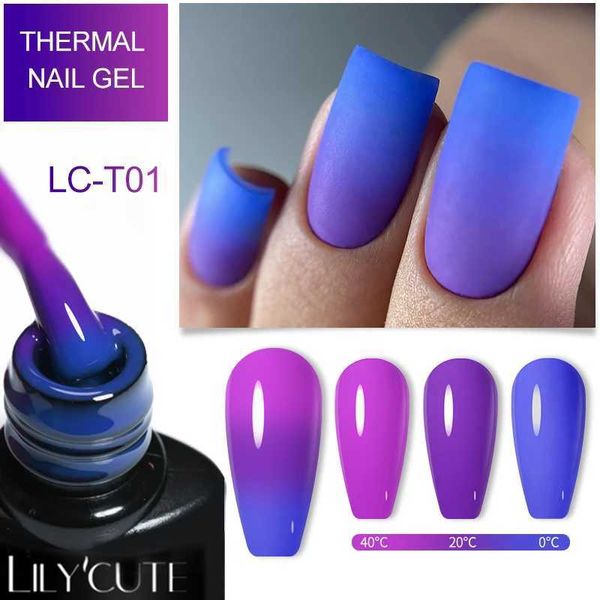 Esmalte lilycute 7ml Térmico Gel esmalte de preto de 3 camadas de cor Alteração de gel UV Gel Glitter Glitter Semi Permanente Mergulhe da unha Gel Varnish Y240425