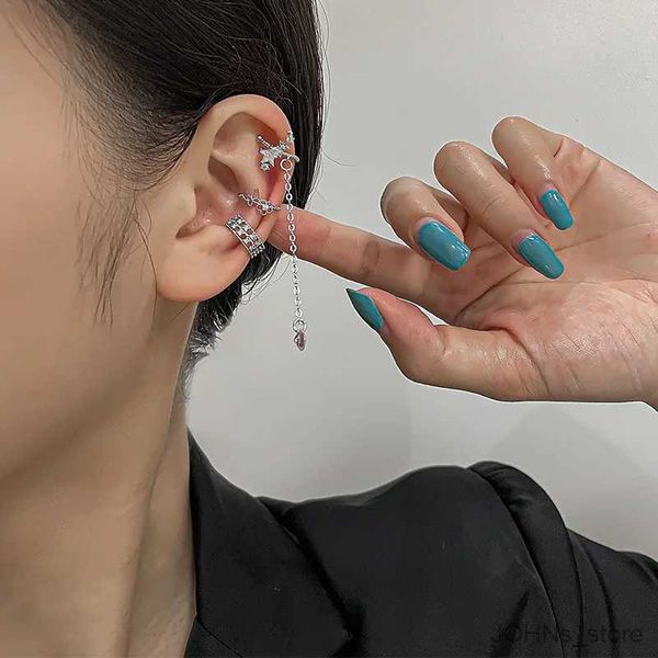 Charm 1pc Kore moda kristal cz kelebek yıldız püsküllüler geometri kulak manşet klipsini piercing takı olmayan kadınlar için klips