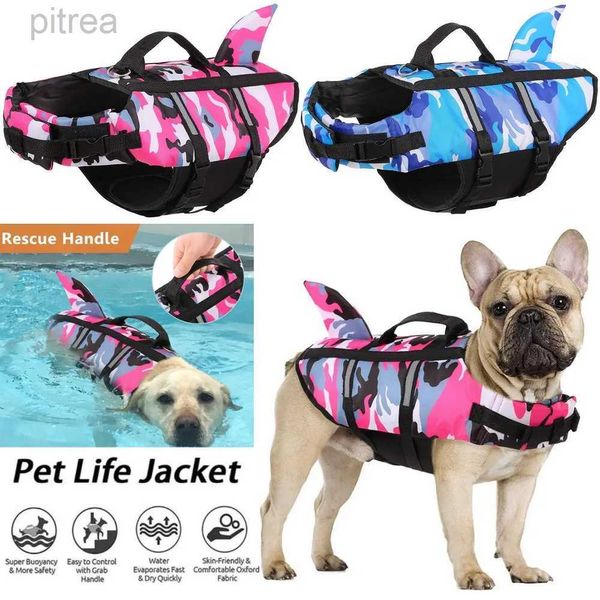 Hundekleidung Haustier Hund Schwimmweste Weste Kleidung Lebensweste Halshälfte Hunde Schwimmbademode Kleidung Tarnhai Blue Fuchsia D240426