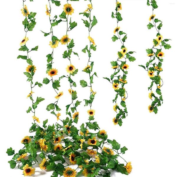 Dekorative Blumen Decke hängen 7,8 Fuß künstliche Sonnenblumengirlande 1PCS Seidengelb Rebe für Wildblumenstrauß