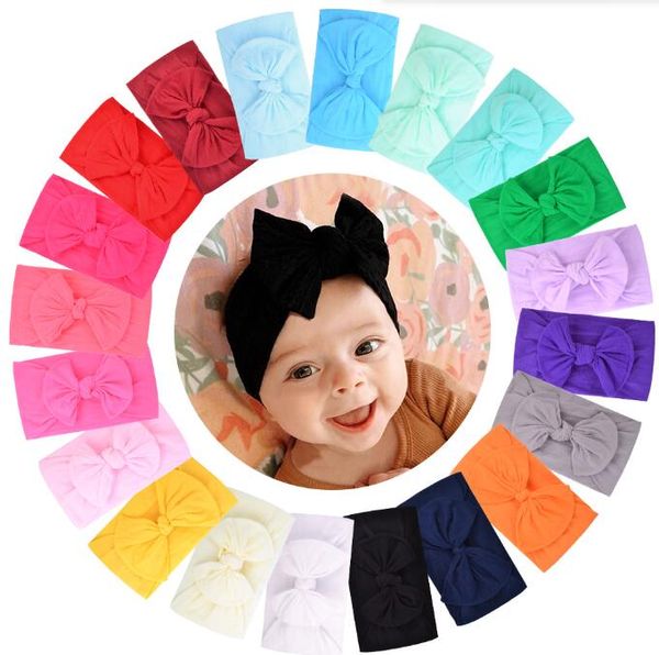 Baby Girls Wide Nylon Bow Bands Fita de aniversário Crianças elásticas macias Bandas de cabelo Bowknot Kids Kids Princess Cheted Acessórios