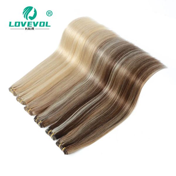 Extensões de trama de cabelo humano ombre cor loira de 100g de cabelo, costurar em pele de cabelo de cabelo reto e sedoso para o salão 1624