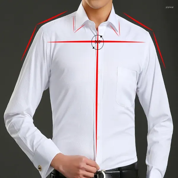 Camicie da uomo camicie solide maschili classici polsini francesi camicia a manica lunga pialla coperta di business business design aderente design bianco