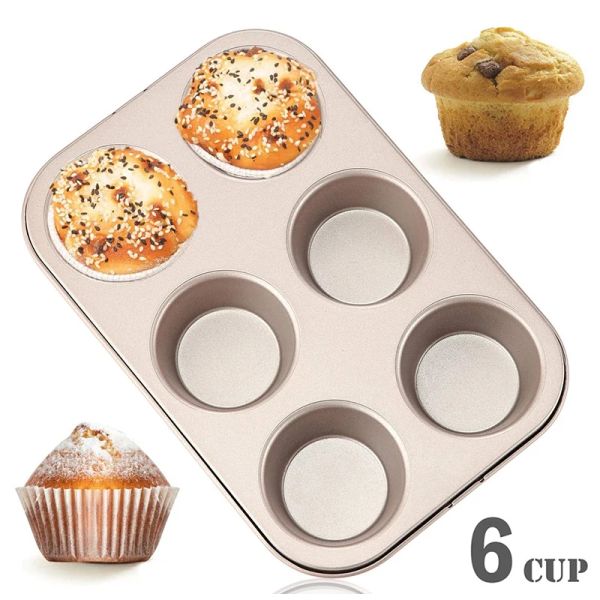 Stampi da 6 tazze di cupcake padella vassoio per muffin antiaderente in acciaio carbone cottura da forno panoramica teratro vassoio rotondo per biscotti rotondo