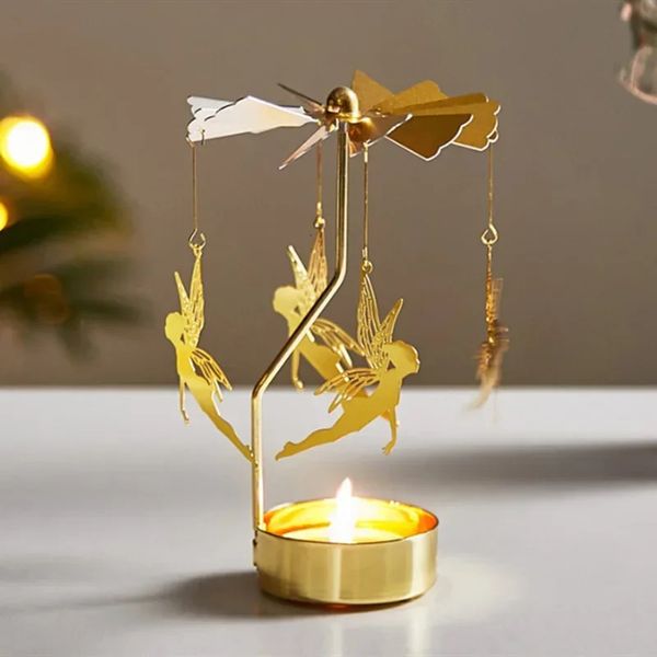 Metal rotante spinner carosello candele tè porta lampada tavola trasferimento del mulino a vento decorazione casa eleganza 240410