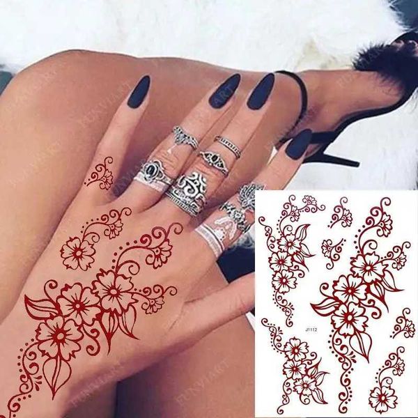 4inb Tattoo Transfer Henna Tattoo Stickers para pernas impermeabilizadas Tatuagens temporárias Mulheres mehndi Design Instant Instant Fake Tattoo para o corpo da manga da mão Hena 240427