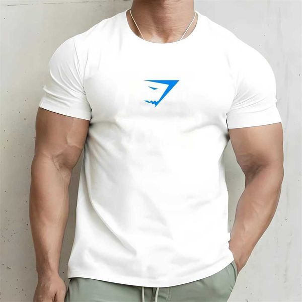 Camisetas masculinas de alta qualidade de algodão puro camiseta adequada para fitness tubarão de verão esportivo de pano de sugestão de sucina de camiseta de camiseta de grande porco