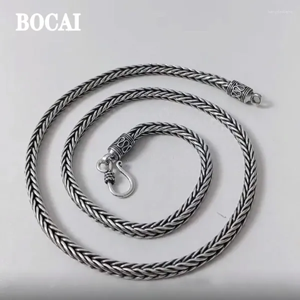 Catene Catene Bocai S925 Catena di chiglia di corda tessuta a mano in argento puro Spessa e lunga collana maschile alla moda tailandese retrò