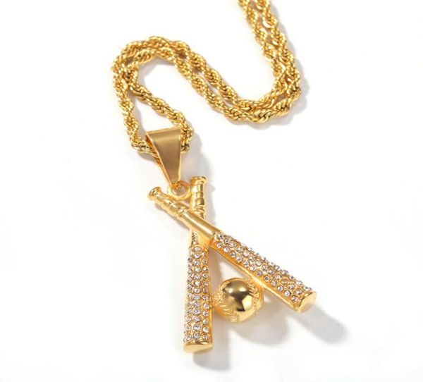 Hip -Hop -Schmuck Baseball Anhänger Halskette Edelstahl Gold plattiert Strass mit Kette für Männer Frauen netter Liebhaber Geschenk Rapper Accesso1784122