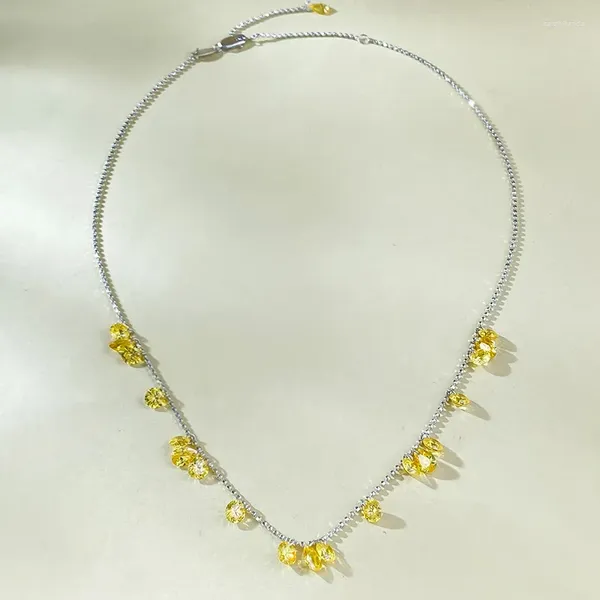 Ketten 925 Silber Full Sky Star Yellow Diamant unregelmäßige Tränen gebrochener Fluss Perle String Mode vielseitige Kragenkette weiblich