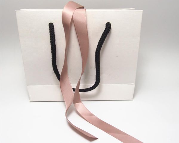 Pink Ribbon White Paper Jewelry Bag Cardboard para Brincos de pulseira europeia embalagem de jóias de colar de anel e exibição4459013