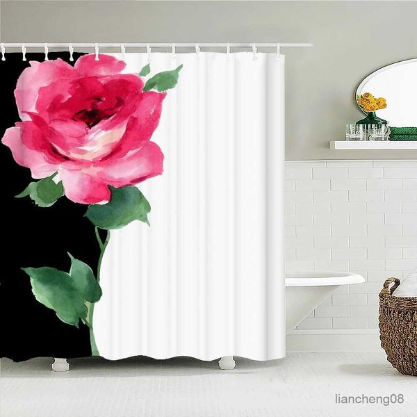 Tende per doccia di alta qualità rosa rosa tende per doccia impermeabili fiori colorati tende da bagno per decorazioni per il bagno