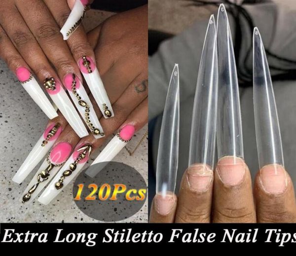 Ложные гвозди 120pcsset Long Stiletto Французские акриловые подделки для ногтей искусство наполовину накрытие салон салон поставки 3colors3214476