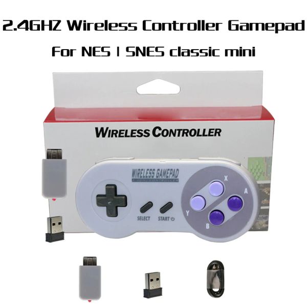 Jogadores 1pcs de 2,4 GHz Wireless GamePad Controller para Super Nintendo Nes SNES Classic Mini Wireless Console Controller Joystick Games