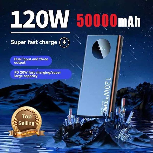 Cep Telefonu Güç Bankaları 120W Ultra Hızlı Şarj 50000mAH Ultra-İnc ve Hafif Güç Paketi Cep Telefon Aksesuarları Harici Pil Ücretsiz Kargo 240424