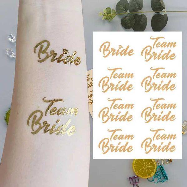 Tattoo Transfer Gold Bridal Team Tattoo temporário Bachelorette Party Hen Golden Sticker Marrique Bride To Be Wedding Dating Single Theme Dec 240427