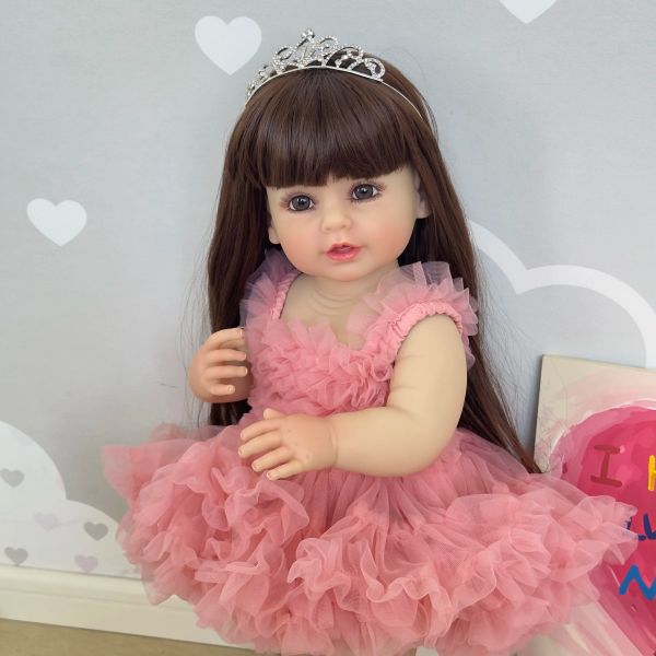 Dolls NPK 55cm de corpo inteiro doce princesa macia silicone vinil reborn stand beddler menina boneca de boneca realmente boneca de bebê com vestido rosa