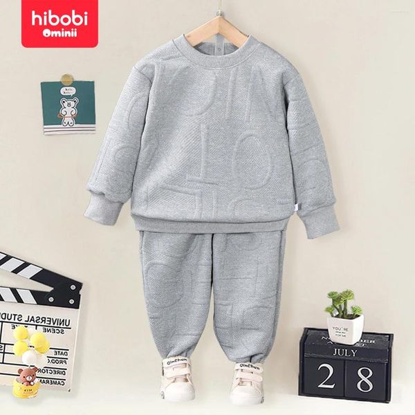 Kleidungsstücke Hibobi 2 Piece Kleinkind Boy Round Hals Pullover Casual Sports Set Feste Farbe Strukturiert Buchstaben Langarmed Bleistift Langschläfe