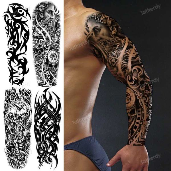 Tattoo Transfer wasserdichte Vollarm Temporäre Tattoos für Männer gefälschte Tattoo Mann Totem Stammesmaschine 3d Tiger Fox Tattoo großes großes Schwarzwasser 240427