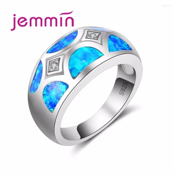 Clusterringe Männer Silber 925 Großzügiger Design Sterling Ring mit österreichischem Kubik -Strass für Frauen Blau Opal Feuerkristall