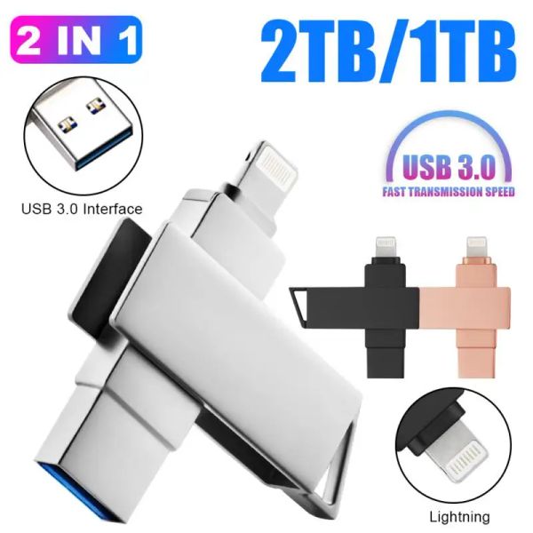 Adaptador Pen Drive 2 em 1 2 TB DIVERSidades flash USB Pendrive de alta velocidade 128 GB 1TB USB Flash Disk Tecla Memory Stick Storage Dispositivos para iPhone