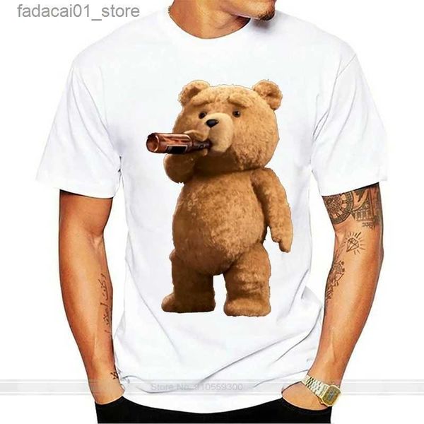 Erkek Tişörtler Erkek Baskı Güzel Ted Bear İçecek Bira Poster Tişörtleri Yaz Kısa Kollu Pamuk T-Shirt Serin Tees Üstleri Sokak Giyim Q240426