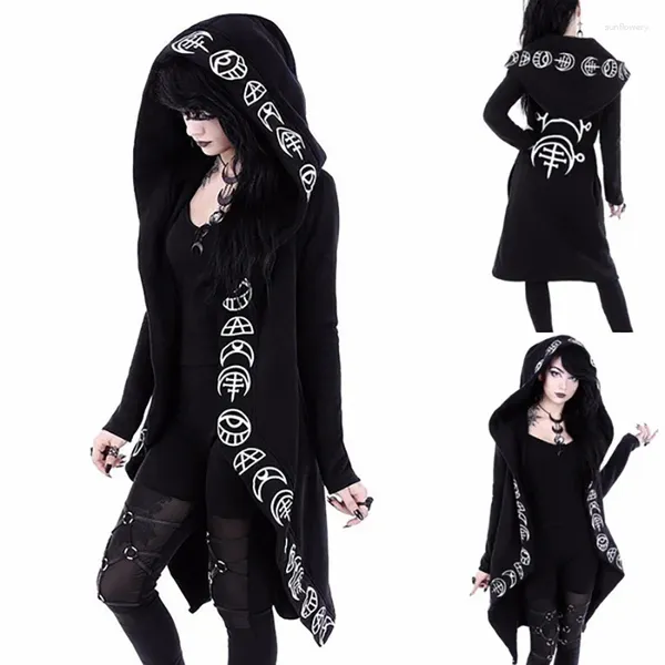 Felpa con cappuccio femminile punk girl black stampato nero a maniche lunga cardigan in stile giacche moonne moon pattern giate carnival gothic gothic