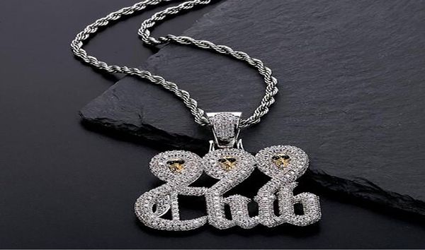 Weißgoldschädel 999 Club -Anhänger Halskette mit 60 cm Seilkette Halskette Hochwertige Kubikzirkonia Hip Hop Jewelry3405832