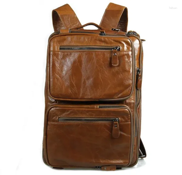 Backpack Nesitu High -End Capacity Brown A4 Couro genuíno Mulheres homens Bolsa de viagem Bolsa de ombro Bolsas de ombro M7014