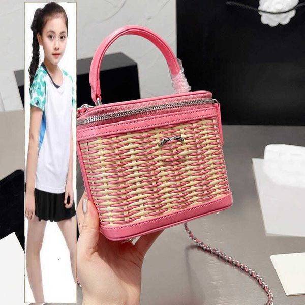 Kids Bags Rattan gewebt Vintage Frauen Mini Kosmetiktasche Patchwork Leder gesteppte tragbare Designer -Geldbörse Luxus Handtasche Crossbody Fanny Pack Koffer Abend Clu