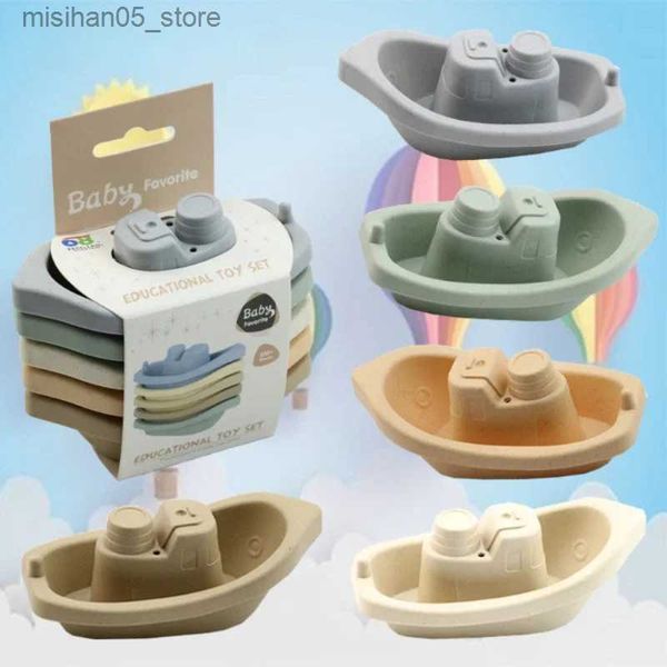 Sand Play Water Fun divertimento per baby shower giocattolo impilamento giocattolo colorato di colore Early Education Intelligent Gift Boat a forma di tazza pieghevole torre giocattolo bambino Q240426