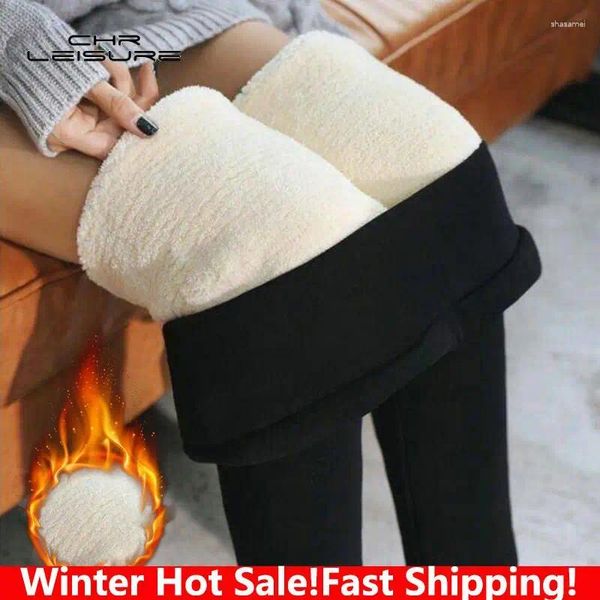 Pantaloni da donna chrleisure 300 g spessi donne invernali Mallas in vita alto colore solido calda lungo lungo tratto di velluto da outdoors