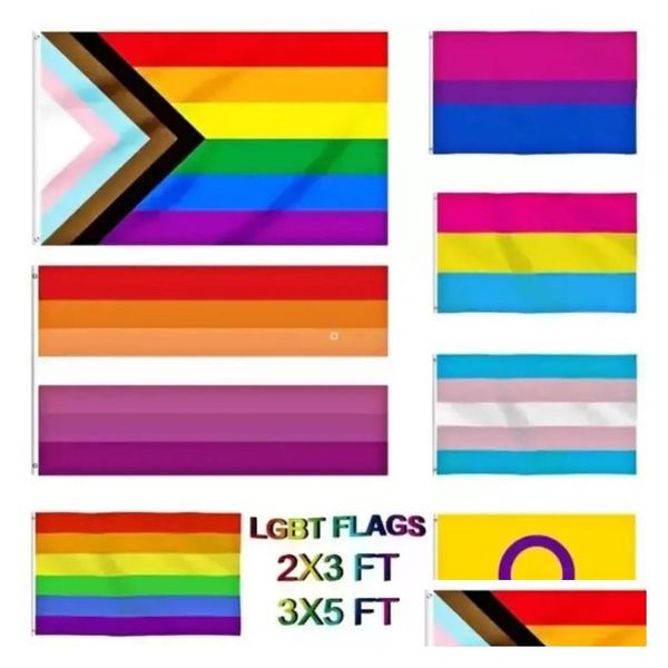 Banner Flaggen Großhandel Gay Flag 90x150 cm Regenbogen Dinge stolz bisexuelle lesbische pansexuelle LGBT -Zubehör CPA4205 Drop Lieferung Home DHK5f