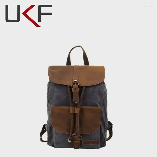 Рюкзак UKF Retro Oil Wax Canvas Mochilas для Men Vintage Waterplect School 14 ”Laptop Daypacks Высококачественные туристические сумки