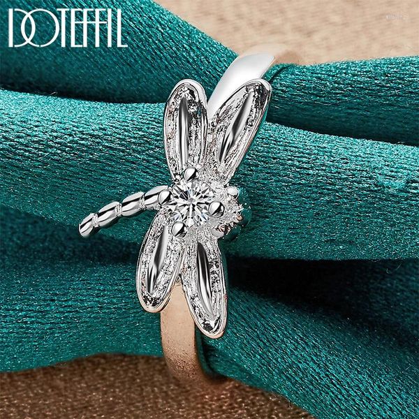 Ringos de cluster 925 Sterling Silver Dragonfly Zircon Ring for Woman Wedding noivado Party Fashion Charm Jewelry