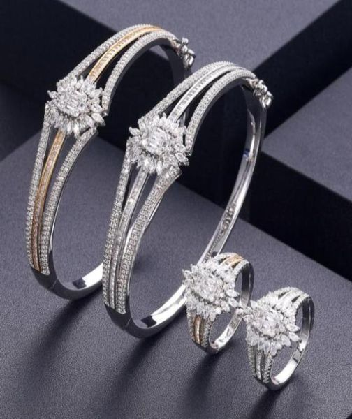 Ohrringe Halskette Akzeptieren Luxus einzigartiger afrikanischer Armreif Ring -Set Schmucksets für Frauen Hochzeit Kubikzirkon Kristall CZ Dubai Bri986127900